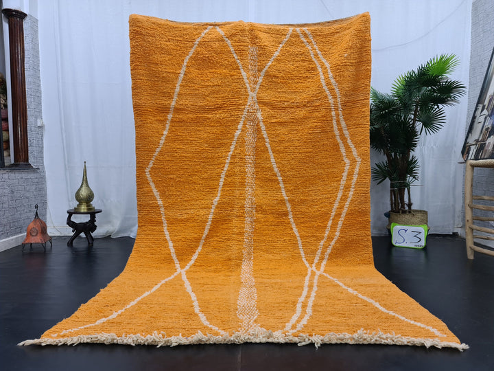 Amazing Boujaad Carpet, Moroccan Handmade Rug, Azilal Geometric Rug, Tribal Orange And White Rug, Handmade Wool Carpet, Moroccan Berber Rug.