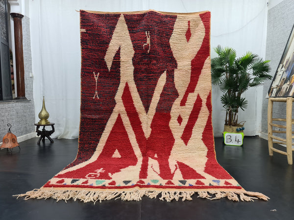 Fabulous Moroccan Rug, Handmade Boujaad Carpet, Azilal Rug, Red And White Rug, Moroccan Berber Rug, Handmade Wool Rug,Abstract Boujad Carpet