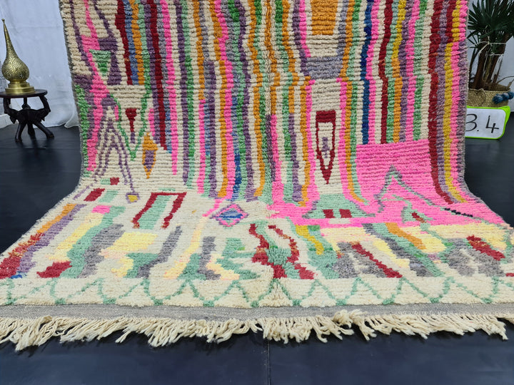 Amazing Moroccan Rug, Handmade Boujaad Rug, Striped Tribal Carpet, Handmade Wool Rug, Moroccan Berber Rug, Colorful Wool Carpet, Azilal Rug.