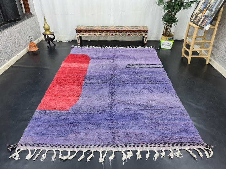 Fabulous Moroccan Rug, Handmade Beni Ourain Rug, Purple And Red Carpet, Tribal Abstract Rug, Moroccan Berber Rug, Azilal Handmade Wool Rug.