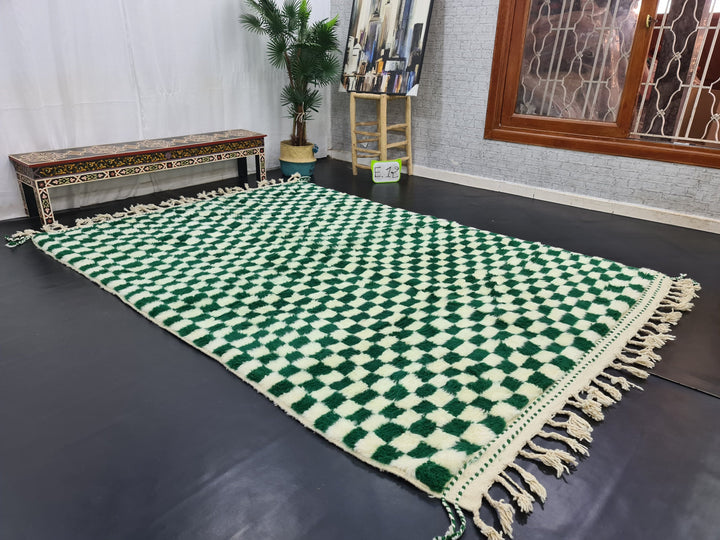 Amazing Beni Ourain CarpetMoroccan Handmade RugGreen And White RugCheckered CarpetHandmade Wool RugMoroccan Berber RugCheck Azilal Rug