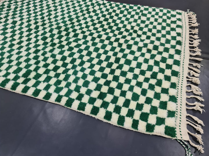 Amazing Beni Ourain CarpetMoroccan Handmade RugGreen And White RugCheckered CarpetHandmade Wool RugMoroccan Berber RugCheck Azilal Rug