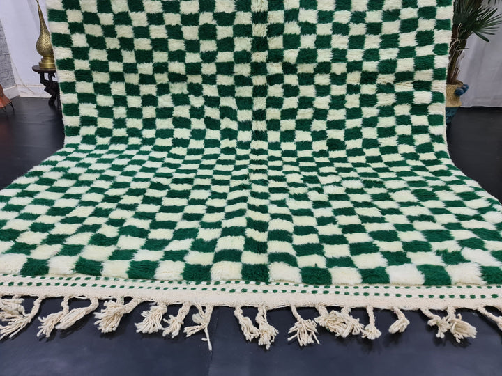 Amazing Beni Ourain CarpetMoroccan Handmade RugGreen And White RugCheckered CarpetHandmade Wool RugMoroccan Berber RugCheck Azilal Rug