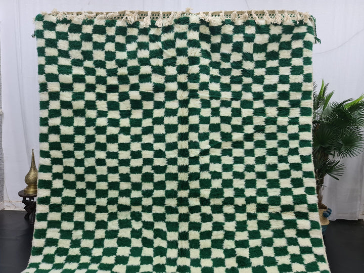 Amazing Beni Ourain CarpetMoroccan Handmade RugGreen And White RugCheckered CarpetHandmade Wool RugMoroccan Berber RugCheck Azilal Rug