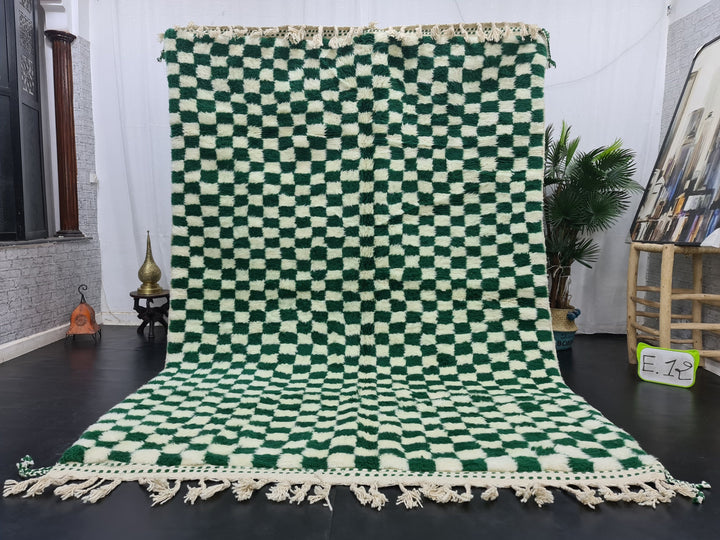 Amazing Beni Ourain CarpetMoroccan Handmade RugGreen And White RugCheckered CarpetHandmade Wool RugMoroccan Berber RugCheck Azilal Rug