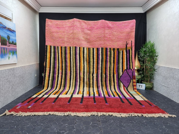 HANDMADE MOROCCAN RUG, Abstract Berber Rug, Handmade Wool Rug, Moroccan Red Rug, Berber Pink Rug, Handwoven Wool Carpet, Boujad Stripped Rug