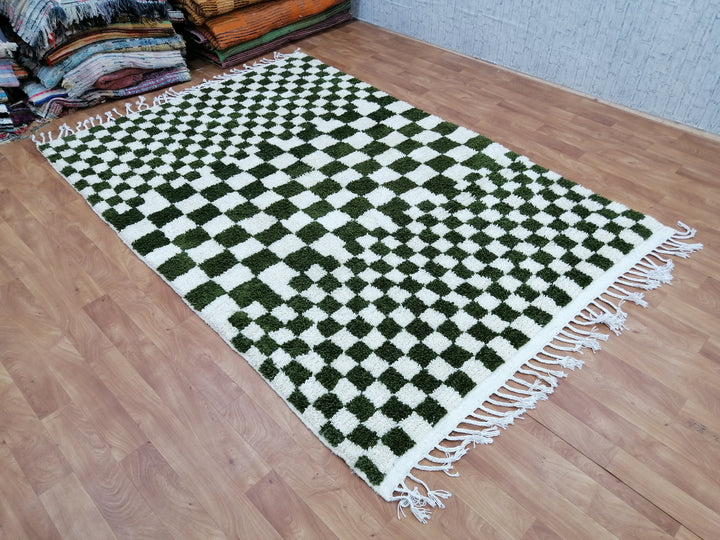 Olive Green and white checkered rug, Moroccan Berber checkered rug, Checkerboard Runner, Living Room Decor, Tribal Area Rug, Tribal Area Rug