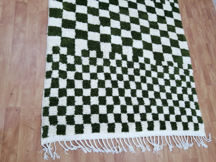 Olive Green and white checkered rug, Moroccan Berber checkered rug, Checkerboard Runner, Living Room Decor, Tribal Area Rug, Tribal Area Rug