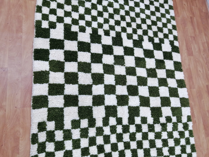 Olive Green and white checkered rug, Moroccan Berber checkered rug, Checkerboard Runner, Living Room Decor, Tribal Area Rug, Tribal Area Rug