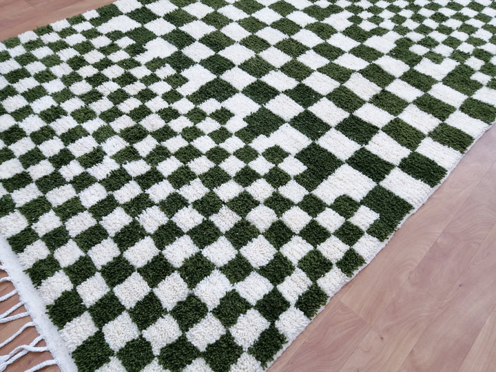 Olive Green and white checkered rug, Moroccan Berber checkered rug, Checkerboard Runner, Living Room Decor, Tribal Area Rug, Tribal Area Rug