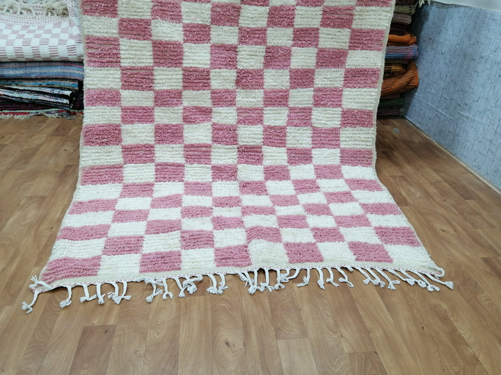 Custom Moroccan Pink checkred rug Moroccan checkered rug  Moroccan checkerboard rug Checkered area rug Checkerboard Rug beniourain rug