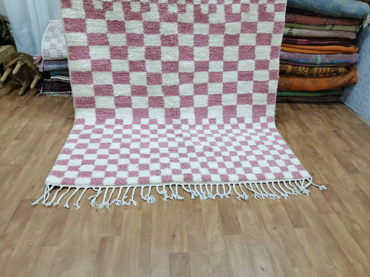 Custom Moroccan Pink checkred rug Moroccan checkered rug  Moroccan checkerboard rug Checkered area rug Checkerboard Rug beniourain rug