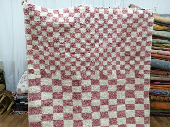 Custom Moroccan Pink checkred rug Moroccan checkered rug  Moroccan checkerboard rug Checkered area rug Checkerboard Rug beniourain rug