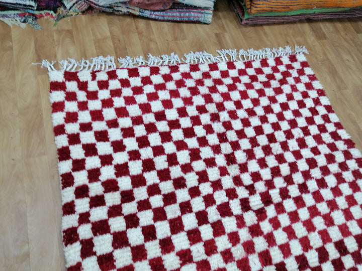 Custom Moroccan Red checkred rug Moroccan checkered rug  Moroccan checkerboard rug Checkered area rug Checkerboard Rug beniourain rug