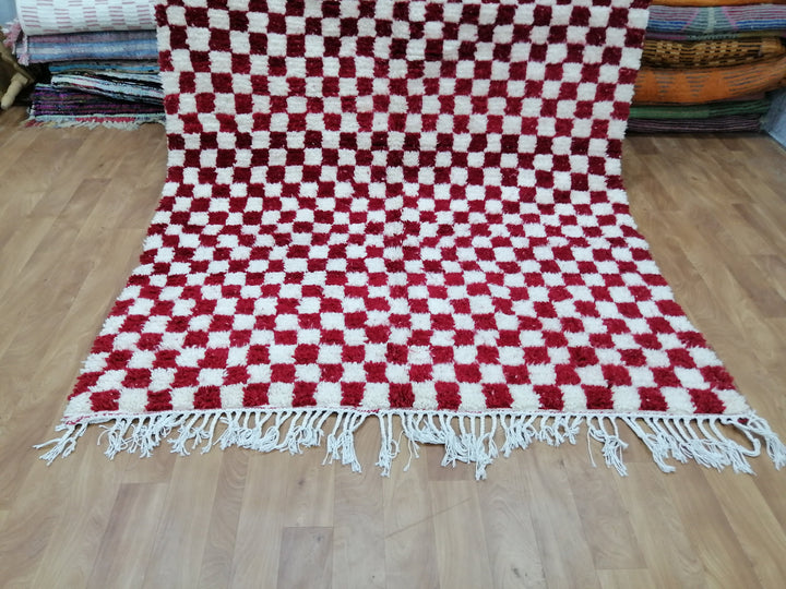 Custom Moroccan Red checkred rug Moroccan checkered rug  Moroccan checkerboard rug Checkered area rug Checkerboard Rug beniourain rug