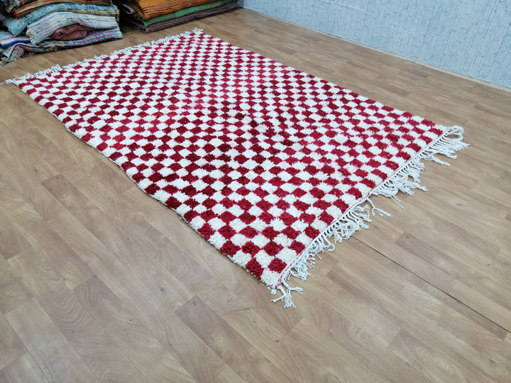 Custom Moroccan Red checkred rug Moroccan checkered rug  Moroccan checkerboard rug Checkered area rug Checkerboard Rug beniourain rug