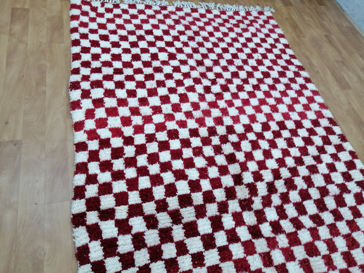 Custom Moroccan Red checkred rug Moroccan checkered rug  Moroccan checkerboard rug Checkered area rug Checkerboard Rug beniourain rug