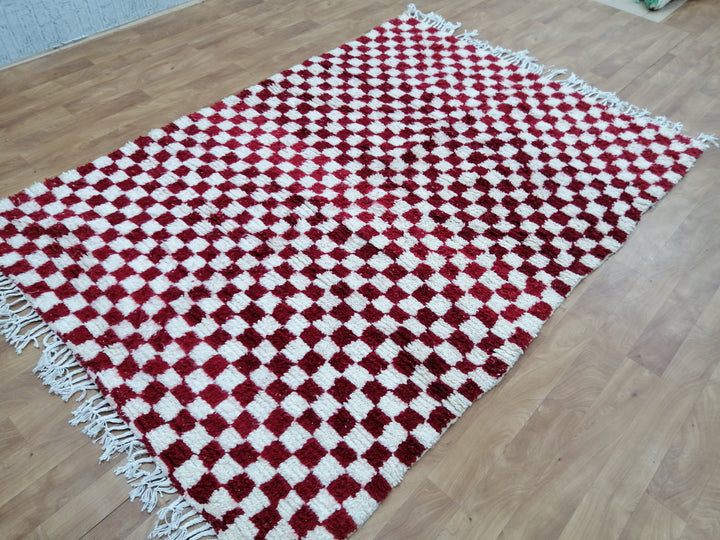 Custom Moroccan Red checkred rug Moroccan checkered rug  Moroccan checkerboard rug Checkered area rug Checkerboard Rug beniourain rug