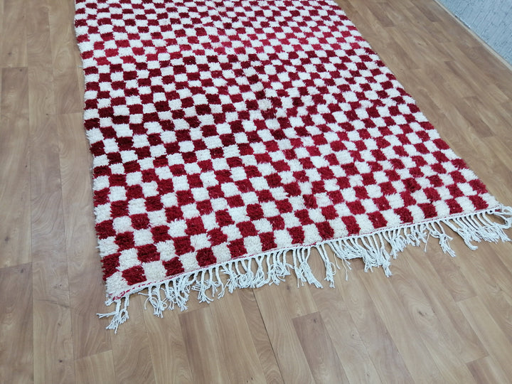 Custom Moroccan Red checkred rug Moroccan checkered rug  Moroccan checkerboard rug Checkered area rug Checkerboard Rug beniourain rug