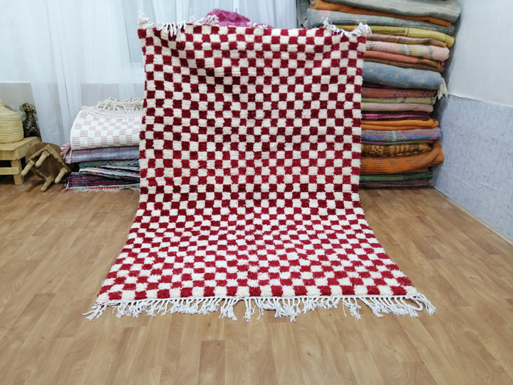 Custom Moroccan Red checkred rug Moroccan checkered rug  Moroccan checkerboard rug Checkered area rug Checkerboard Rug beniourain rug