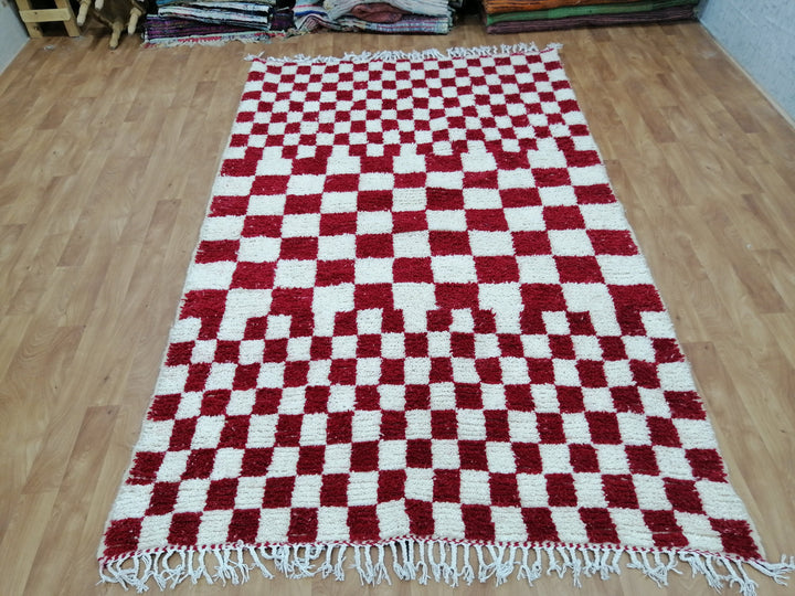 Custom Moroccan Red checkred rug Moroccan checkered rug  Moroccan checkerboard rug Checkered area rug Checkerboard Rug beniourain rug