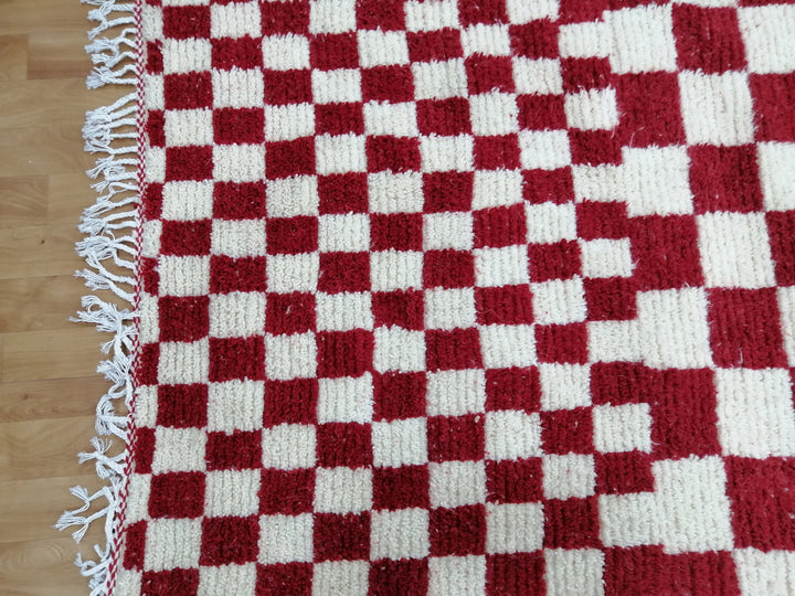 Custom Moroccan Red checkred rug Moroccan checkered rug  Moroccan checkerboard rug Checkered area rug Checkerboard Rug beniourain rug