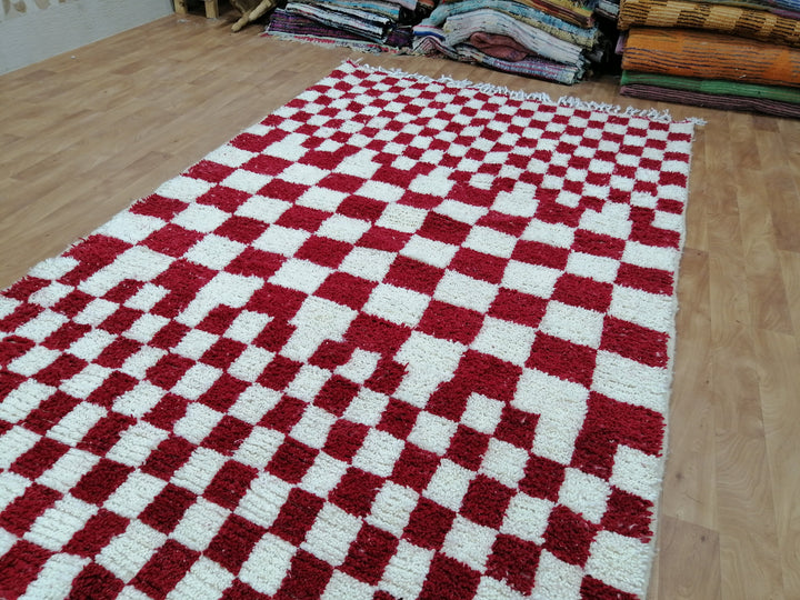 Custom Moroccan Red checkred rug Moroccan checkered rug  Moroccan checkerboard rug Checkered area rug Checkerboard Rug beniourain rug