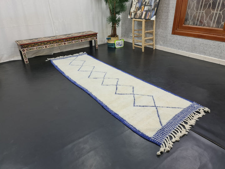 UNIQUE BENIOURAIN RUG, Handmade Rug,Moroccan Rug, Geometric White And Blue Rug, Beniourain Rug, Wool Rug, Handwoven Wool Rug,Azilal Carpet