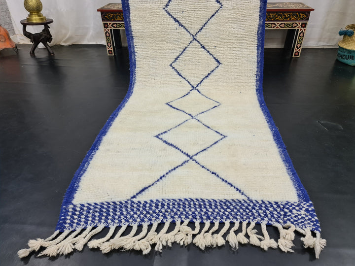 UNIQUE BENIOURAIN RUG, Handmade Rug,Moroccan Rug, Geometric White And Blue Rug, Beniourain Rug, Wool Rug, Handwoven Wool Rug,Azilal Carpet