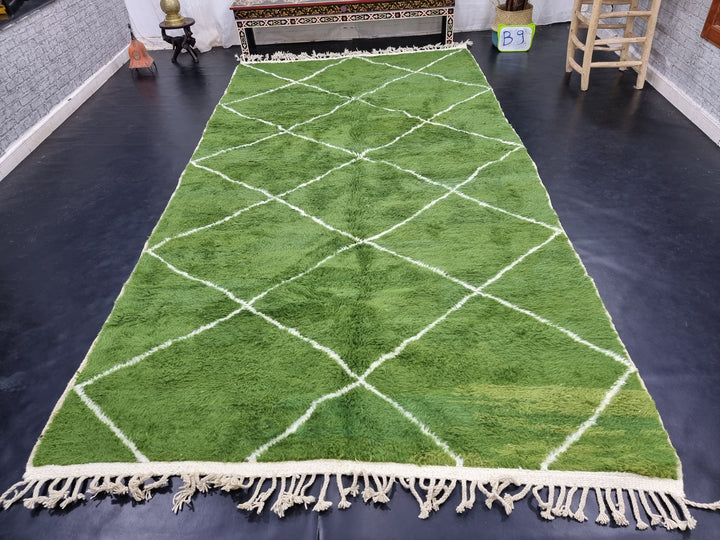 AMAZING BENIOURAIN RUG, Handmade Wool Rug,Moroccan Rug, Geometric Olive Green And White Rug, Sheep Wool Rug, Handwoven Rug,Azilal Carpet .