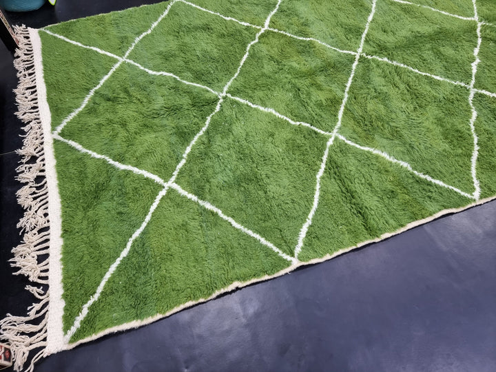 AMAZING BENIOURAIN RUG, Handmade Wool Rug,Moroccan Rug, Geometric Olive Green And White Rug, Sheep Wool Rug, Handwoven Rug,Azilal Carpet .