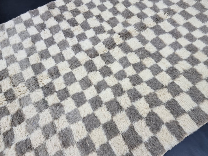 Gorgeous Beni Ourain Rug, Check Handmade Carpet, Beige and Brown Rug, Sheep Wool Rug, Checkered Rug, Authentic Berber Rug, Moroccan Rug