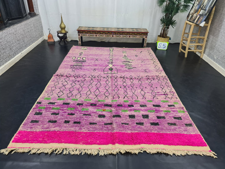 Artistic Moroccan Boujad Rug ,Berber GeometricRug, Purple And Black Geometric Rug, Handmade Wool Rug , Sheep Wool Carpet , Morrocan Rug .