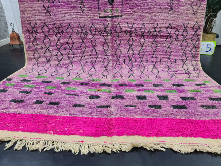 Artistic Moroccan Boujad Rug ,Berber GeometricRug, Purple And Black Geometric Rug, Handmade Wool Rug , Sheep Wool Carpet , Morrocan Rug .