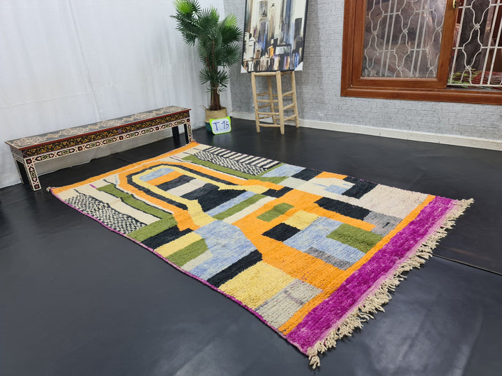 Amazing Abstract Rug,Moroccan Boujaad Rug, Sheep Wool Rug, Moroccan Colorful Rug, Handmade Moroccan Rug, Berber Symbols Carpet,Berber Rug.