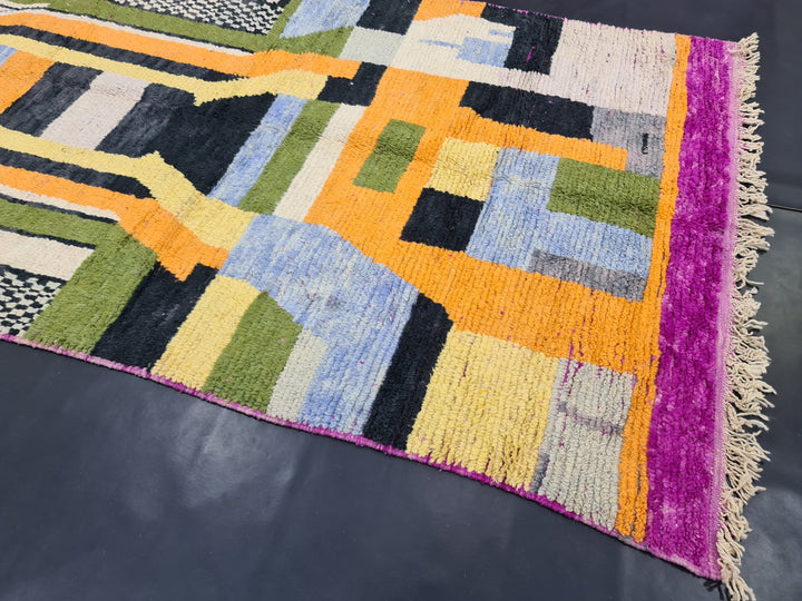 Amazing Abstract Rug,Moroccan Boujaad Rug, Sheep Wool Rug, Moroccan Colorful Rug, Handmade Moroccan Rug, Berber Symbols Carpet,Berber Rug.