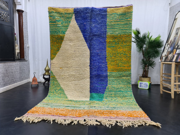 Gorgeous Handmade Rug, Abstract Boujad Rug, Boujaad Rug, Moroccan Rug, Blue And Green Moroccan Rug, Handmade Wool Rug, Sheep Wool Carpet .