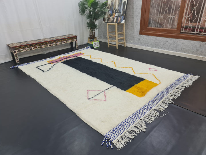 Gorgeous Moroccan Rug, Handmade Beni Ourain Rug, Moroccan Rug, Berber Handmade Rug, Abstract Carpet, White And Black Rug, Sheep Wool Carpet,