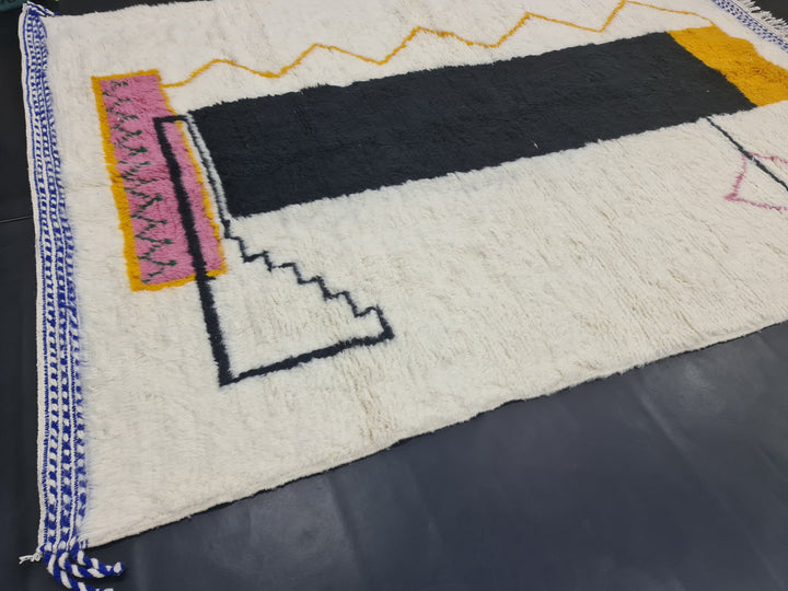 Gorgeous Moroccan Rug, Handmade Beni Ourain Rug, Moroccan Rug, Berber Handmade Rug, Abstract Carpet, White And Black Rug, Sheep Wool Carpet,