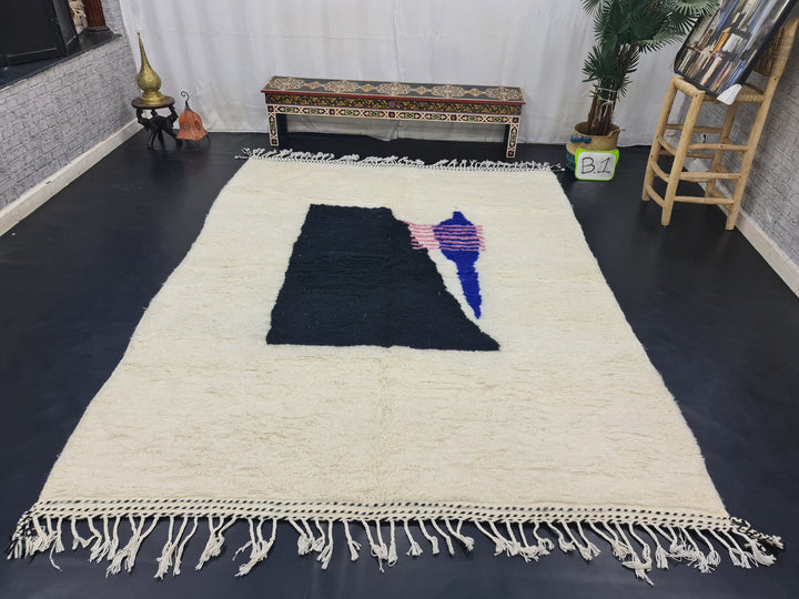 Artistic Moroccan Rug, Beni Ourain Rug, White and Black Rug, Abstract Rug, Moroccan Carpet, Wool Rug,Berber Rug, Handmade Sheep Wool Rug .