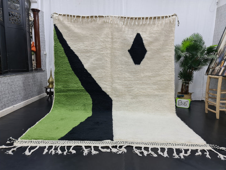 Artistic Beniourain Rug, Berber Area Rug, Abstract Rug, Beni Ourain Rug, Pear Green And White Rug, Berber Rug, Handmade Sheep Wool Carpet