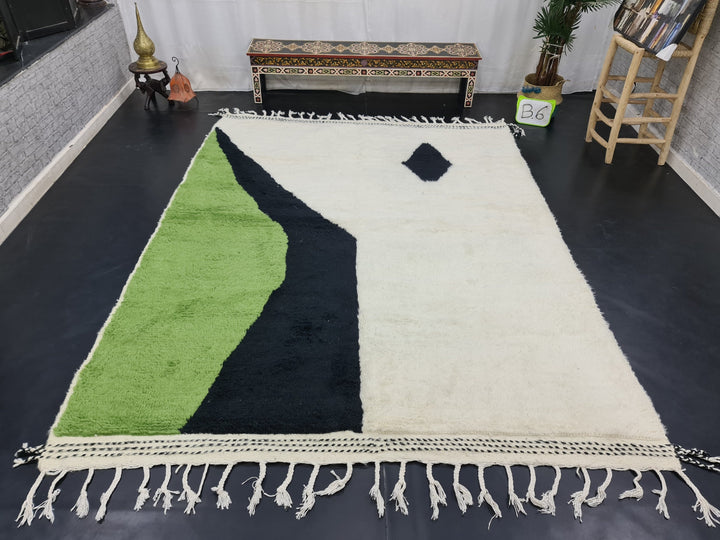 Artistic Beniourain Rug, Berber Area Rug, Abstract Rug, Beni Ourain Rug, Pear Green And White Rug, Berber Rug, Handmade Sheep Wool Carpet