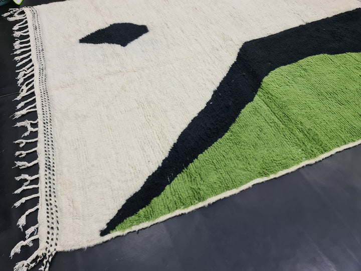 Artistic Beniourain Rug, Berber Area Rug, Abstract Rug, Beni Ourain Rug, Pear Green And White Rug, Berber Rug, Handmade Sheep Wool Carpet