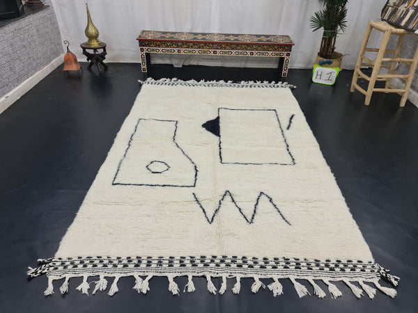 Amazing Handmade Rug, Berber Rug, Beni Ourain Rug, White And Black Rug, Abstract Rug, Berber Rug, Sheep Wool Rug, Handmade Wool Rug.