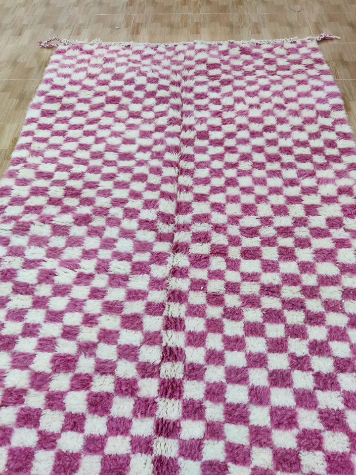 Moroccan Red and Pink Checkered rug, Morocco checker rug, Morrocan checkerboard rug, beni ourain moroccan rug, carpet for living room