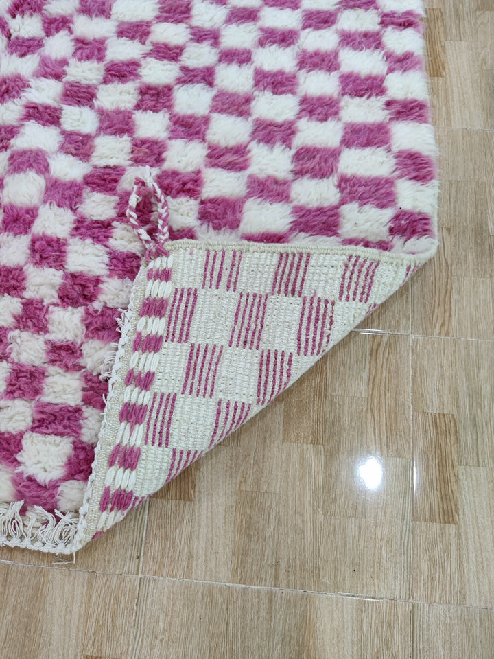 Moroccan Red and Pink Checkered rug, Morocco checker rug, Morrocan checkerboard rug, beni ourain moroccan rug, carpet for living room