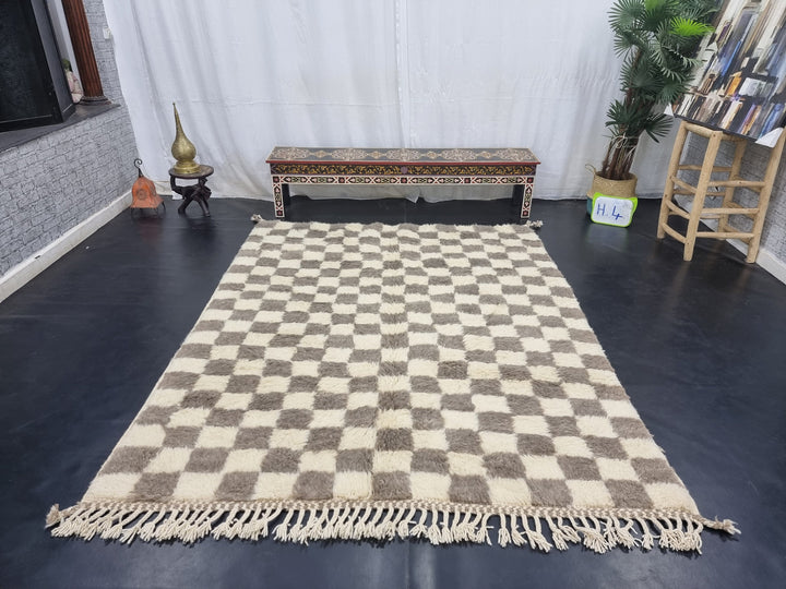 UNIQUE BENIOURAIN RUG, Check Moroccan Rug, Berber Rug, Beniourain Carpet, Azilal Rug, Brown And Beige Rug, Checker Rug, Handwoven Wool Rug .