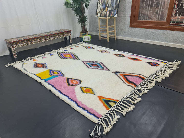 Beautiful Moroccan Rug, Vibrant Beni Ourain Rug, Handmade Rug,Handmade Moroccan Rug, Azilal Rug, Berber Rug, Colorful Rug, Sheep Wool Rug.