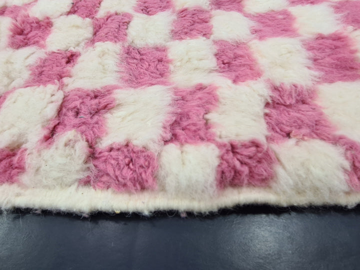 Gorgeous Beni Ourain Rug, Moroccan Handmade Carpet, Pink and White Rug, Sheep WoolRug, Berber Rug, Checkered Rug, Berber Rug, Handmade Rug