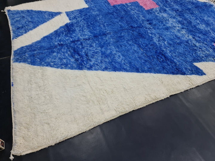 Fabulous Moroccan Rug, Handmade Beni Ourain Rug, Moroccan Abstract Carpet, Berber Sheep Wool Rug, Pink And Blue Carpet, Handmade Wool Rug .